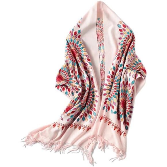 Women's Embroidered Oversize Shawl Scarf Light Pink